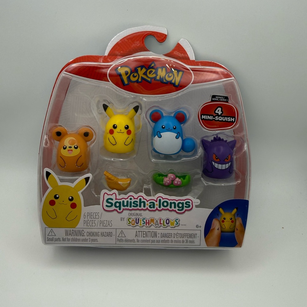 RARE Pokémon Squish-a-longs 4Pack Pikachu Gengar Marill Teddiursa NEW Sealed HTF - Picture 5 of 7
